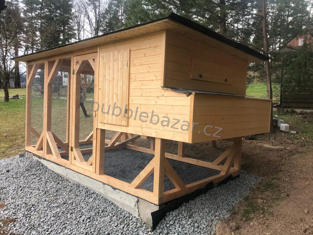 🐔 Zateplený dřevěný kurník pro slepice s výběhem z masivu 290 × 190 cm